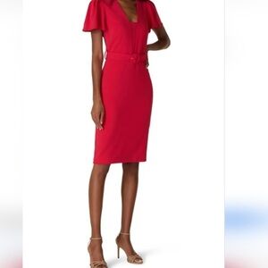 Badgley Mischka Red Flutter Sleeve Dress